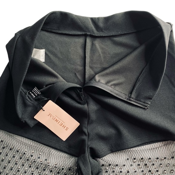 SHEIN - NWT Rhinestone Detail Contrast Mesh Flare Leg Pants - Large - Picture 15 of 16